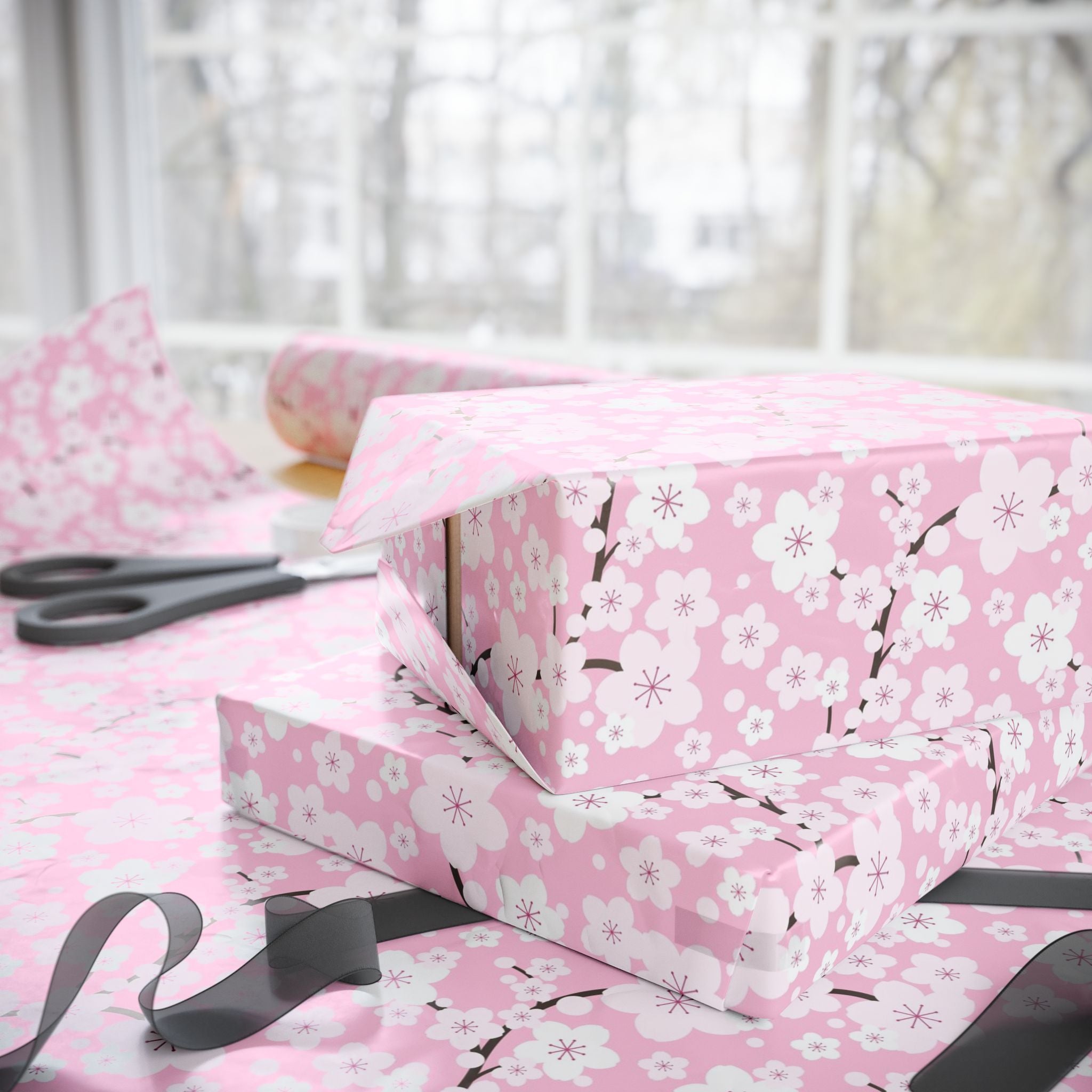 Cherry Blossom Wrapping Paper – Elegant Pink Floral Gift Wrap by Flora & Co.