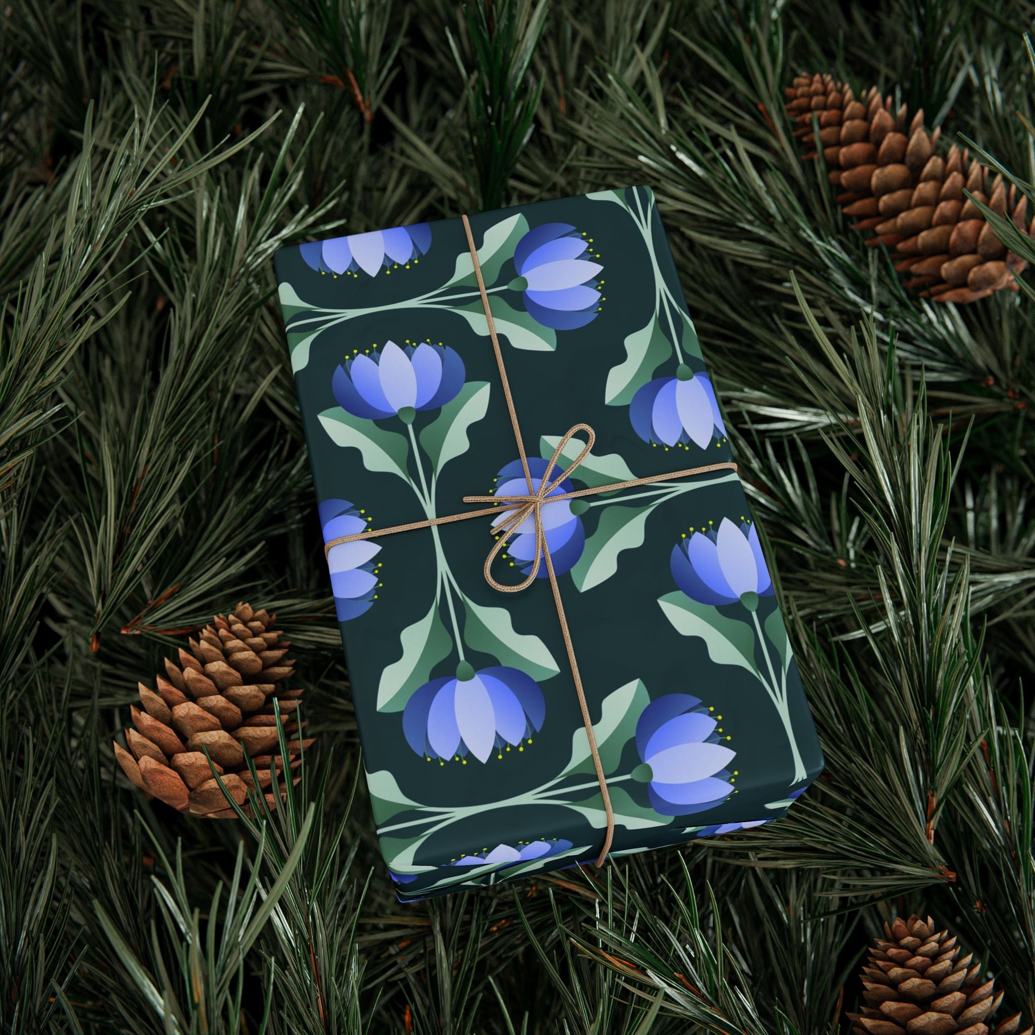 Blue Flower Scallop Pattern Wrapping Paper – Elegant Floral Gift Wrap by Flora & Co.