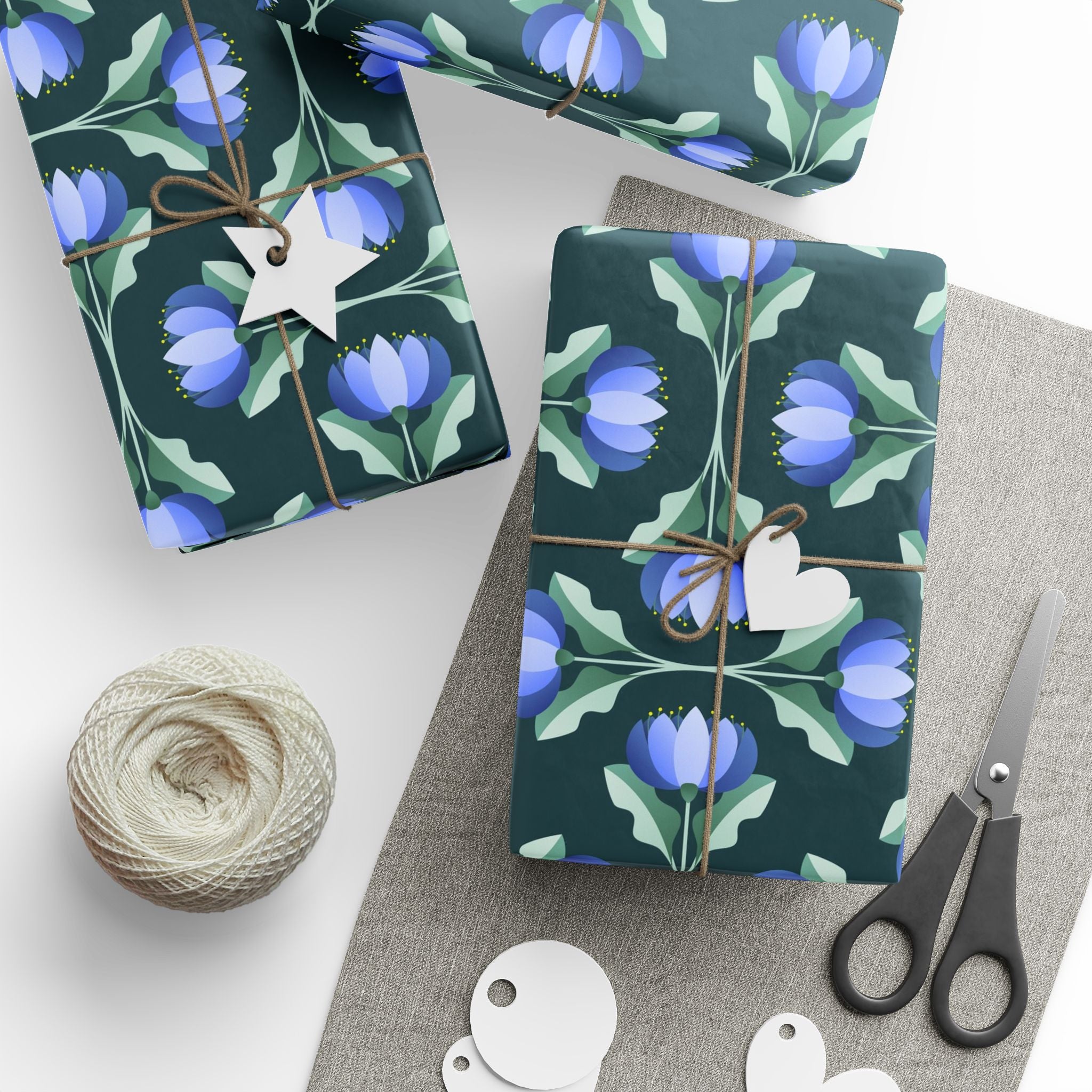 Blue Flower Scallop Pattern Wrapping Paper – Elegant Floral Gift Wrap by Flora & Co.