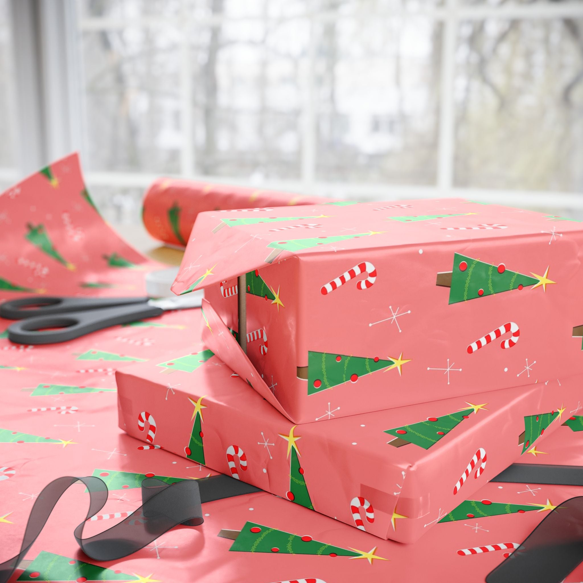 Retro Christmas Tree Wrapping Paper – Vintage Holiday Gift Wrap by Flora & Co.
