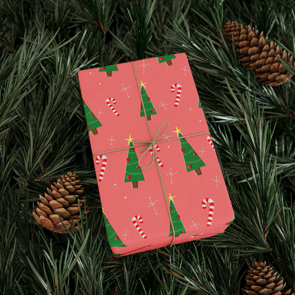 Retro Christmas Tree Wrapping Paper – Vintage Holiday Gift Wrap by Flora & Co.