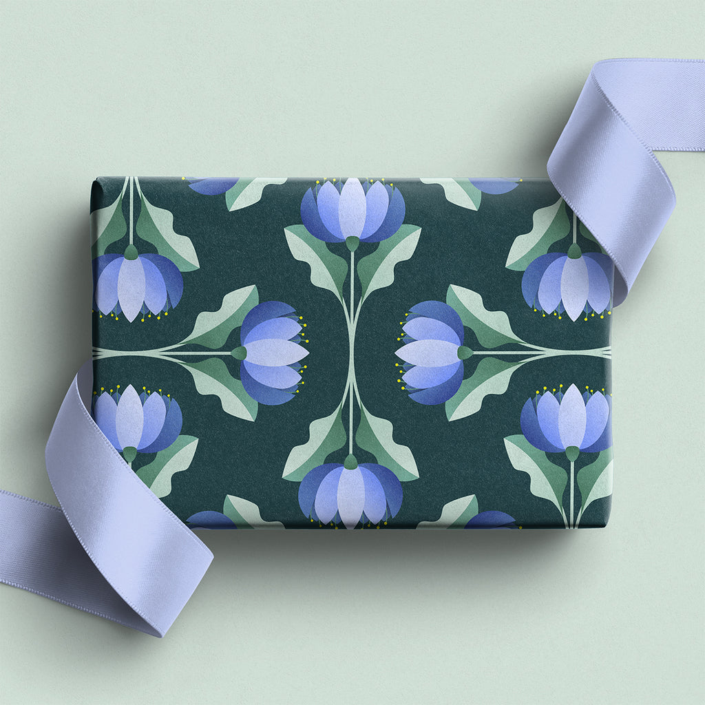 Blue Flower Scallop Pattern Wrapping Paper – Elegant Floral Gift Wrap by Flora & Co.