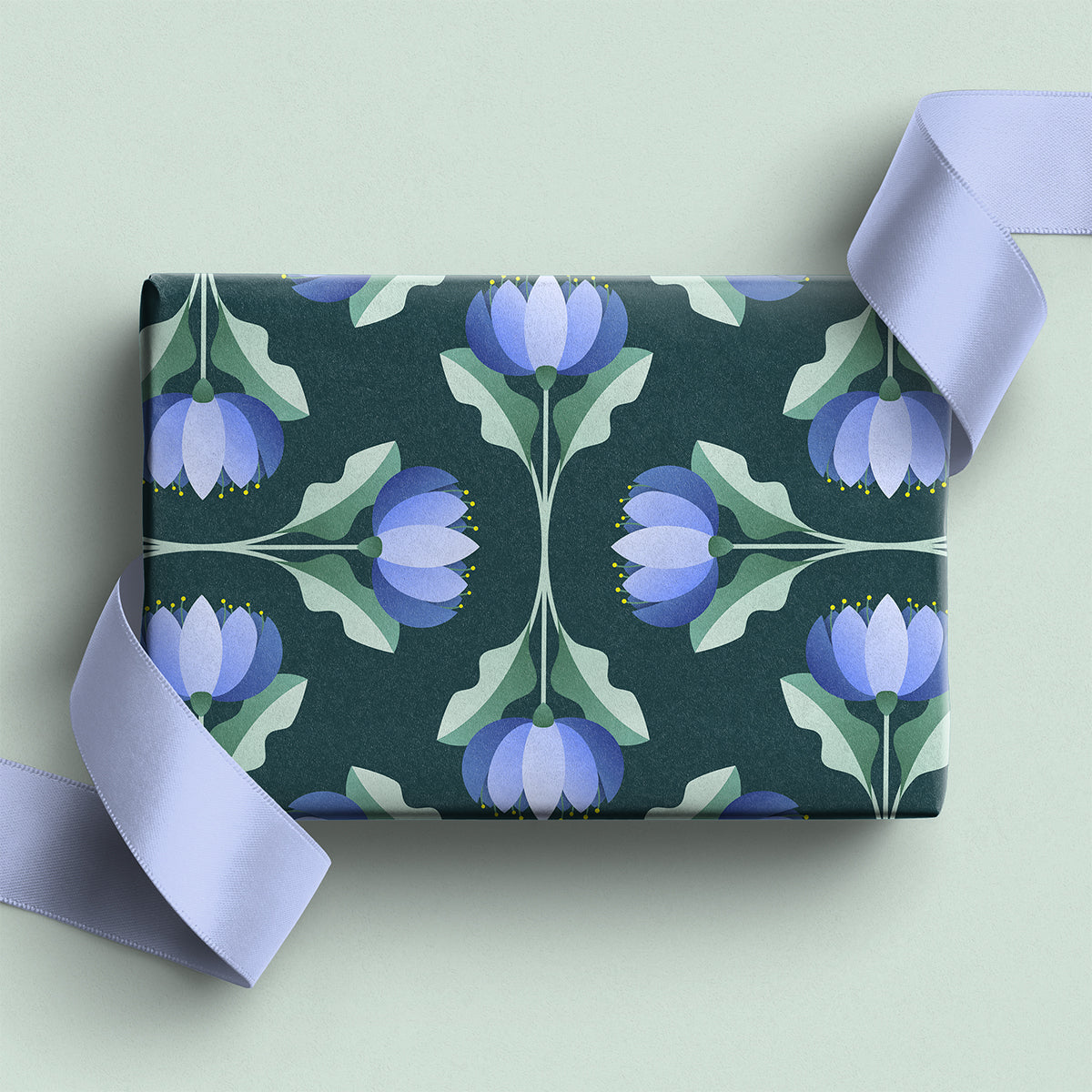 Blue Flower Scallop Pattern Wrapping Paper – Elegant Floral Gift Wrap by Flora & Co.