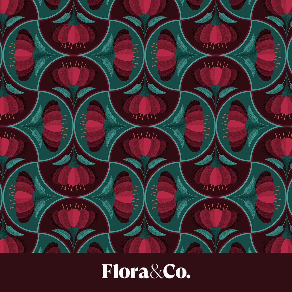 Red Vintage Flower Scallop Pattern Wrapping Paper – Elegant Holiday Gift Wrap by Flora & Co.