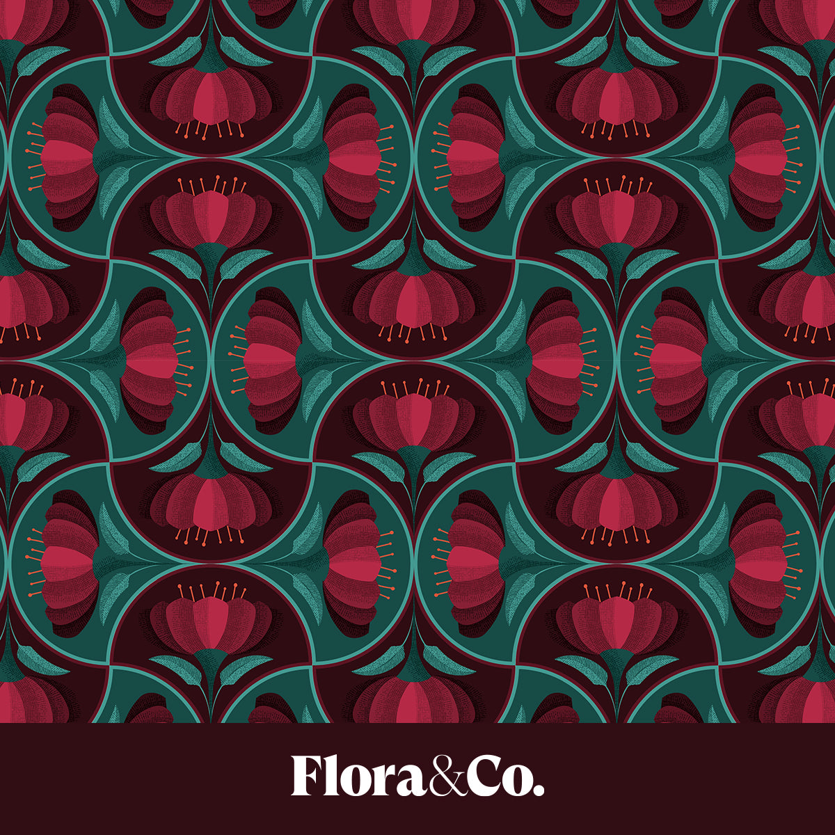 Red Vintage Flower Scallop Pattern Wrapping Paper – Elegant Holiday Gift Wrap by Flora & Co.