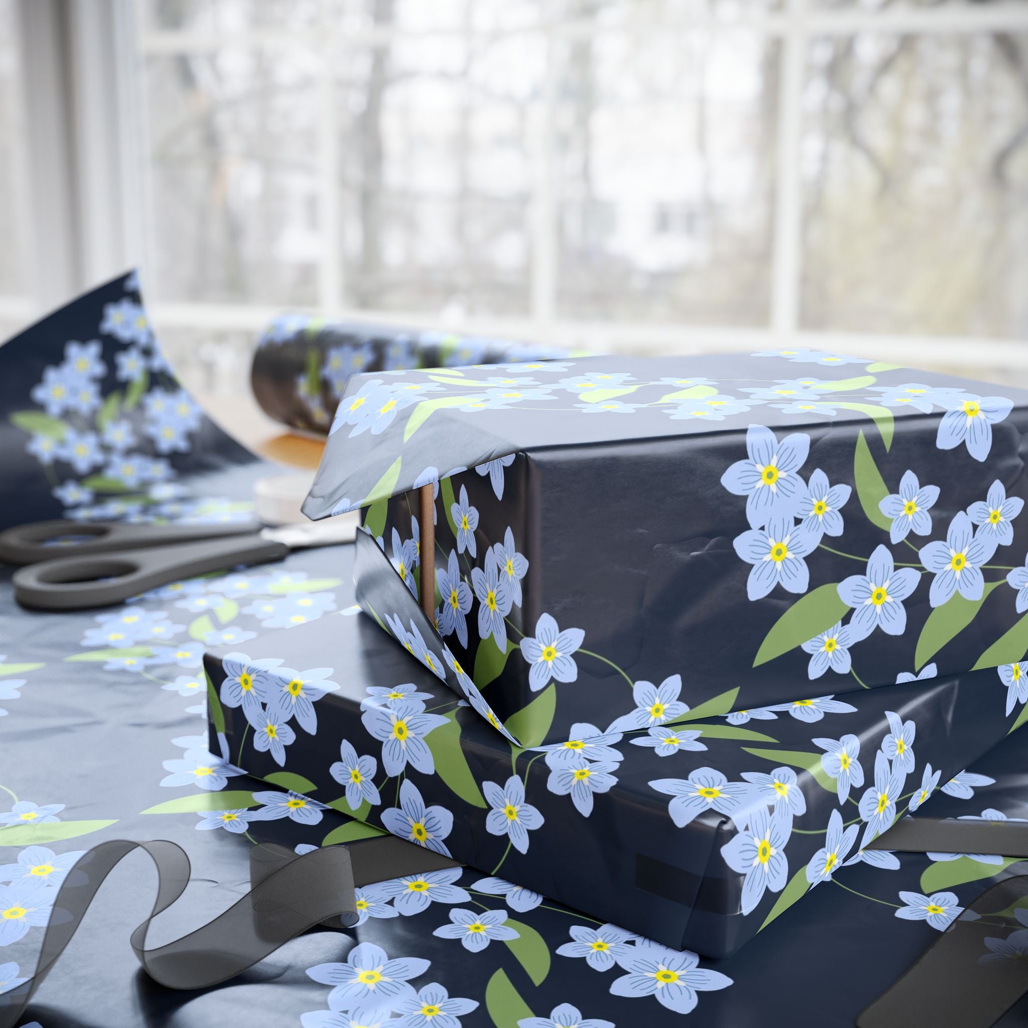 Forget-Me-Not Wrapping Paper – Delicate Blue Floral Gift Wrap by Flora & Co.