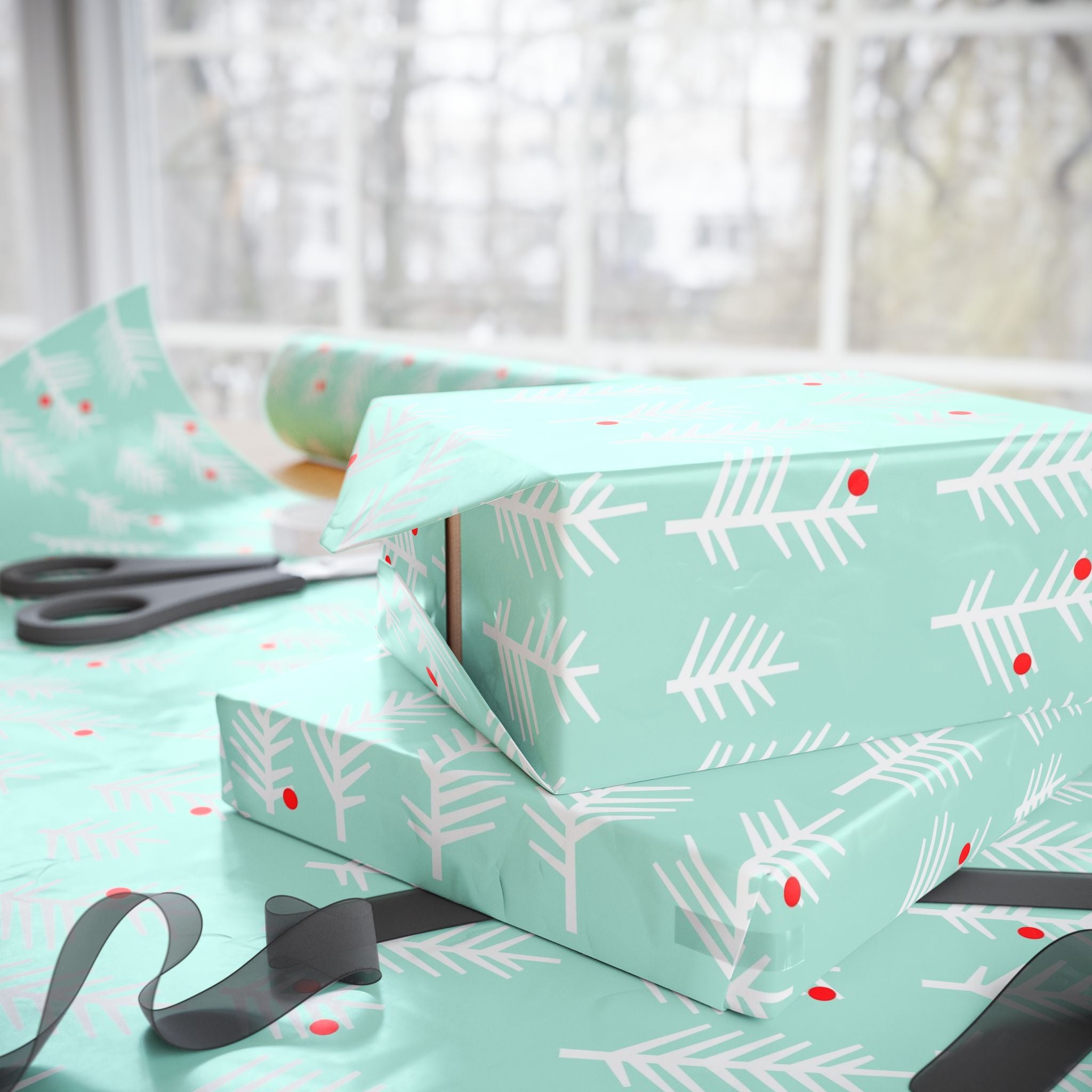 Mint Evergreen Wrapping Paper – Modern Holiday Gift Wrap by Flora & Co.