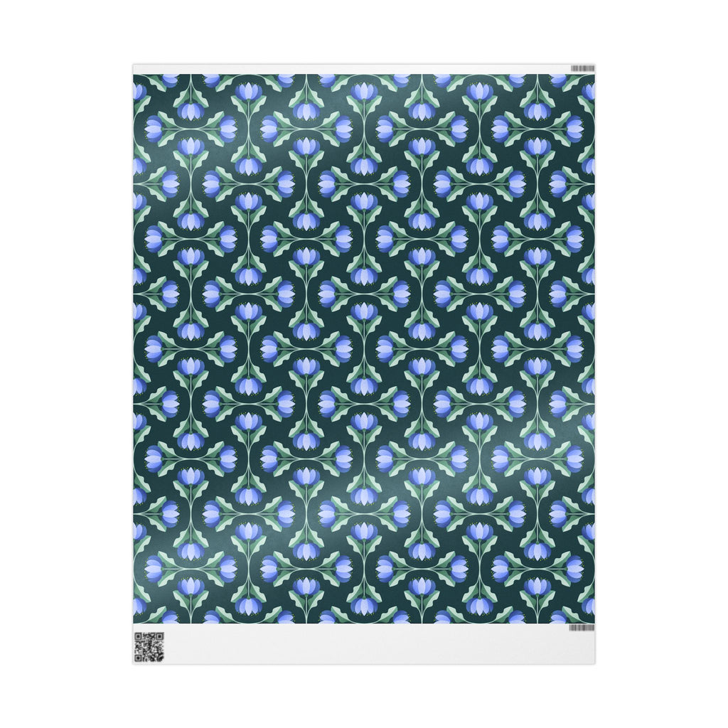 Blue Flower Scallop Pattern Wrapping Paper – Elegant Floral Gift Wrap by Flora & Co.
