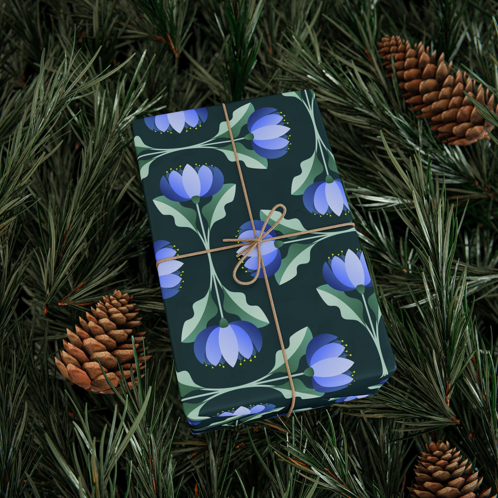 Blue Flower Scallop Pattern Wrapping Paper – Elegant Floral Gift Wrap by Flora & Co.