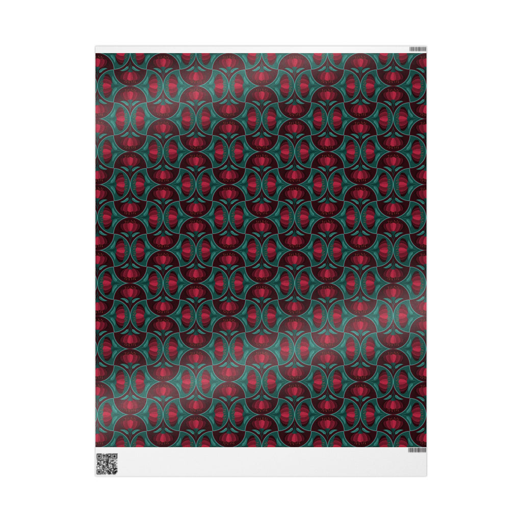 Red Vintage Flower Scallop Pattern Wrapping Paper – Elegant Holiday Gift Wrap by Flora & Co.