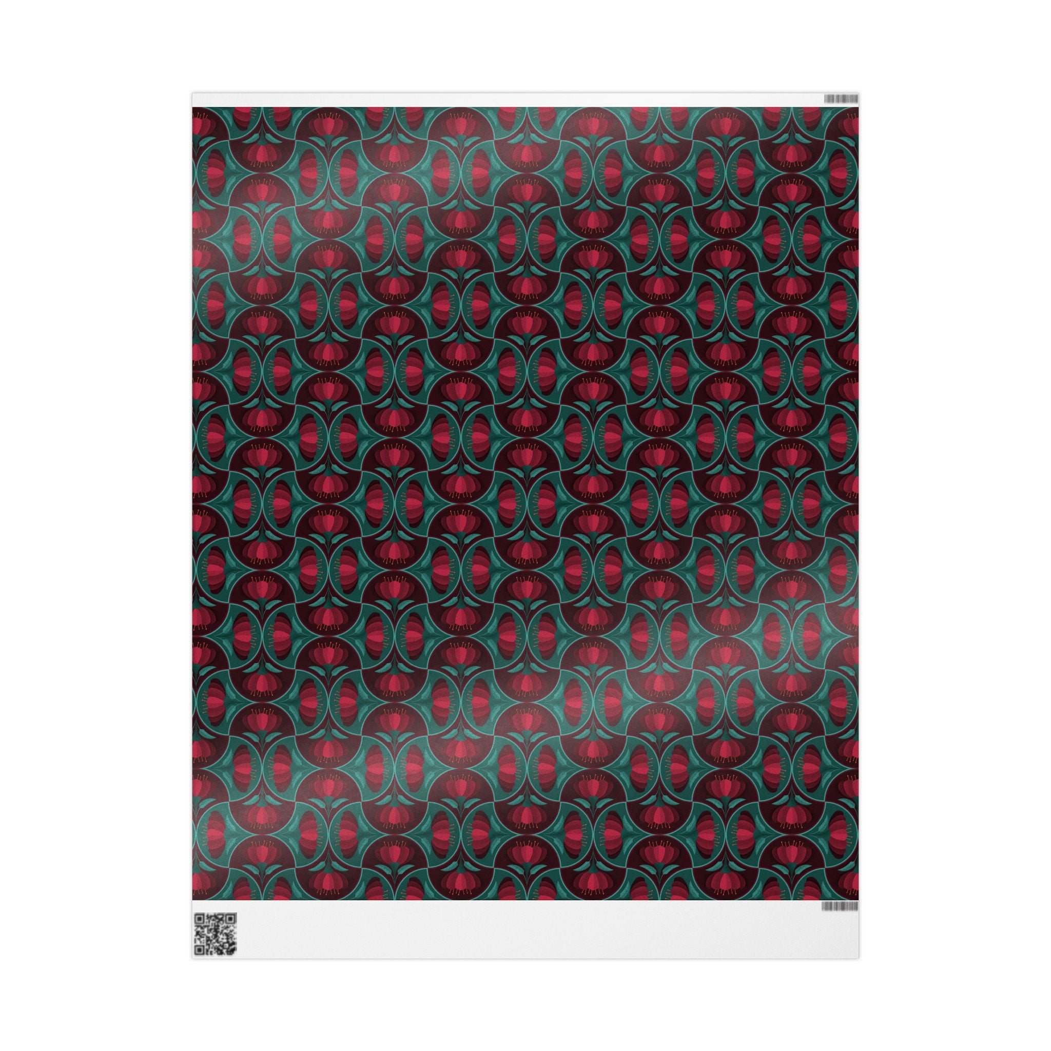 Red Vintage Flower Scallop Pattern Wrapping Paper – Elegant Holiday Gift Wrap by Flora & Co.